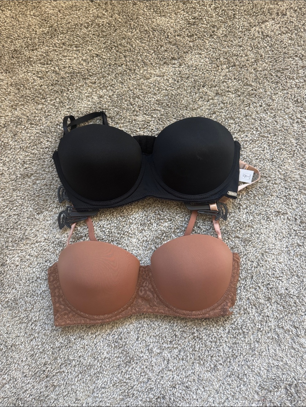 Steve Madden Convertible Strapless Bras in Black and Mauve-Tan